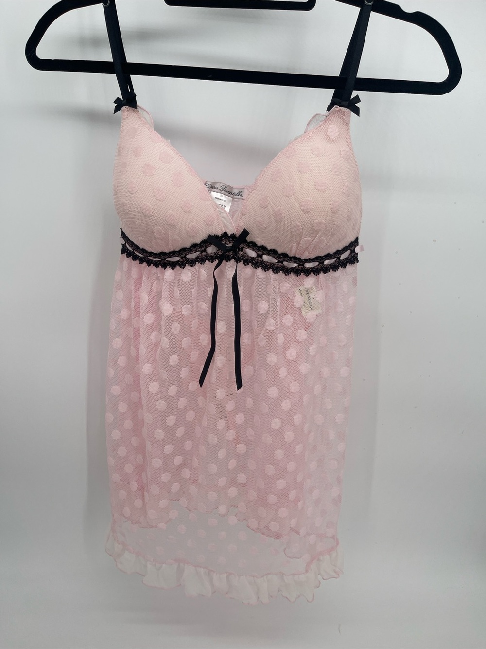 Linea Donatella Pink Polka Dot Babydoll Lingerie With Matching Panties Size M